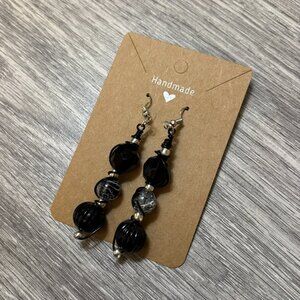 Handmade Black Beaded Drop Earrings